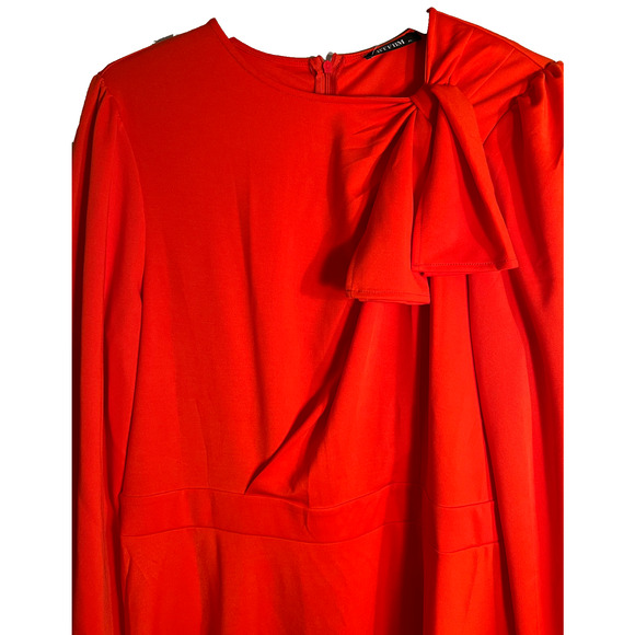 BTFBM Womens Red Dress Size XL Midi Long Sleeve Cinch Waist Back Zip Stretch NWT - Picture 5 of 8